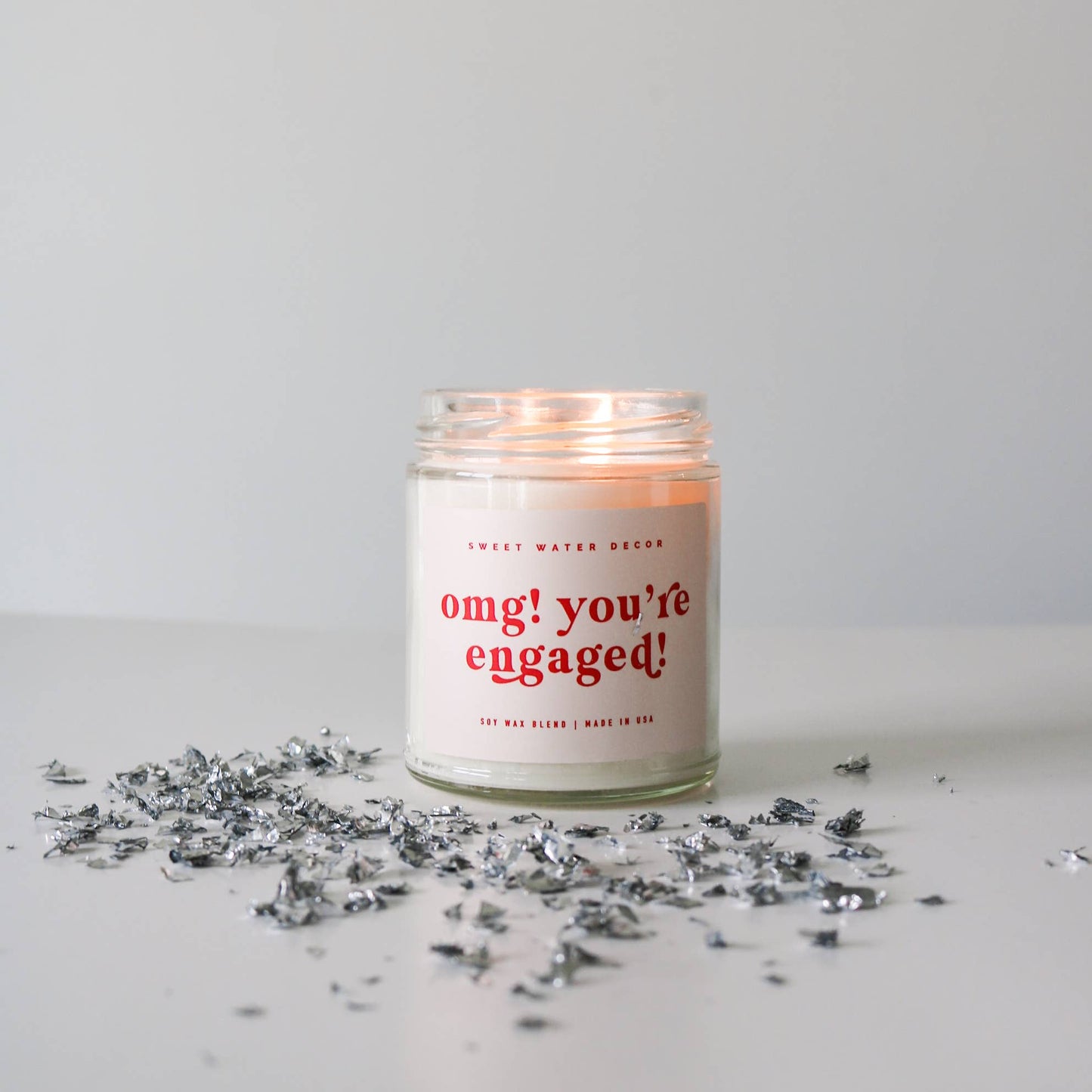 OMG! You're Engaged! Soy Candle - Clear Jar - Pink + Red