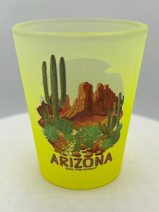 "Arizona" Scenic Colorful Frosted Shot Glass 2 oz Mix Colors