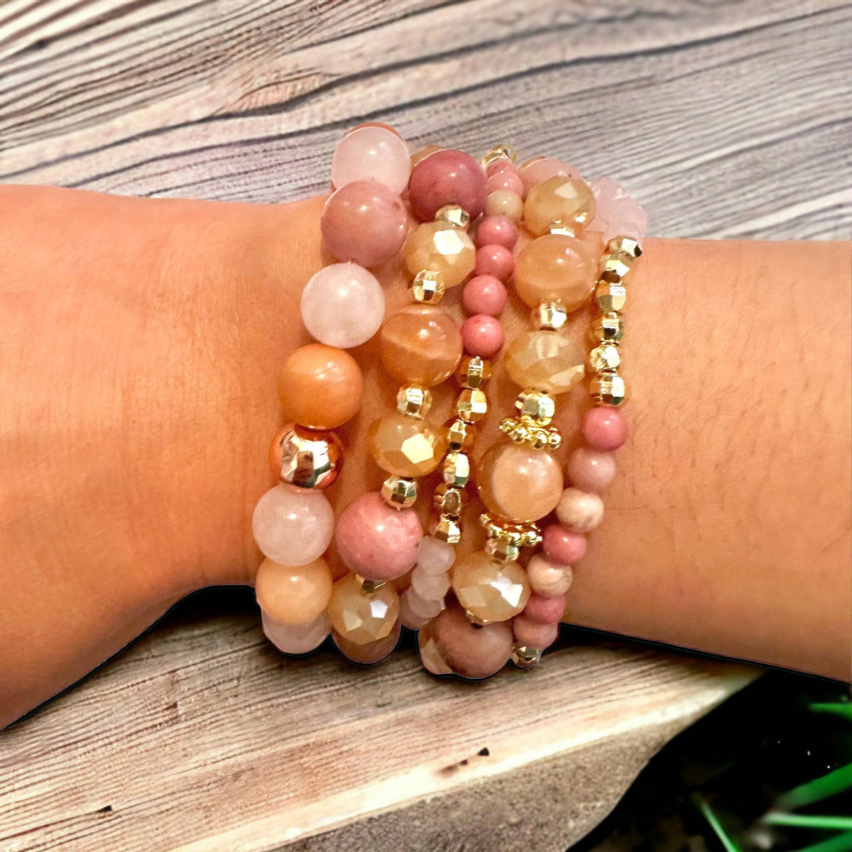 Love & Light Rhodonite Sunstone RoseQuartz BYOB Bracelet Set