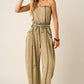 MINERAL WASH CONTRAST STITCH BARREL LEG JUMPSUIT
