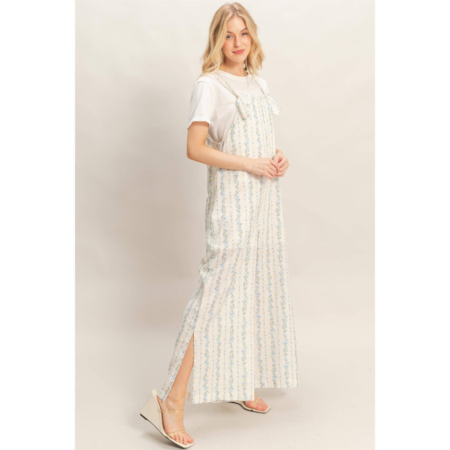 Tie Strap Jumpsuit With Hem Slits