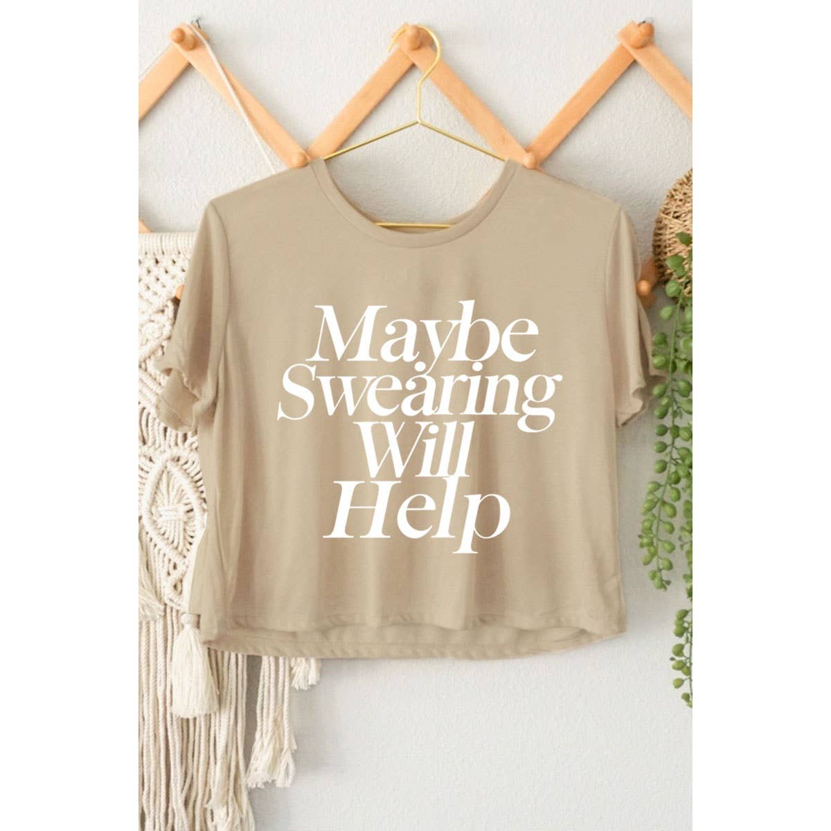 MAYBE SWEARING WILL HELP GRAPHIC CROP TOP