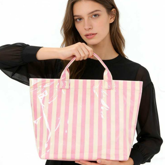 Large Striped Vinyl Tote Bags | 40P595