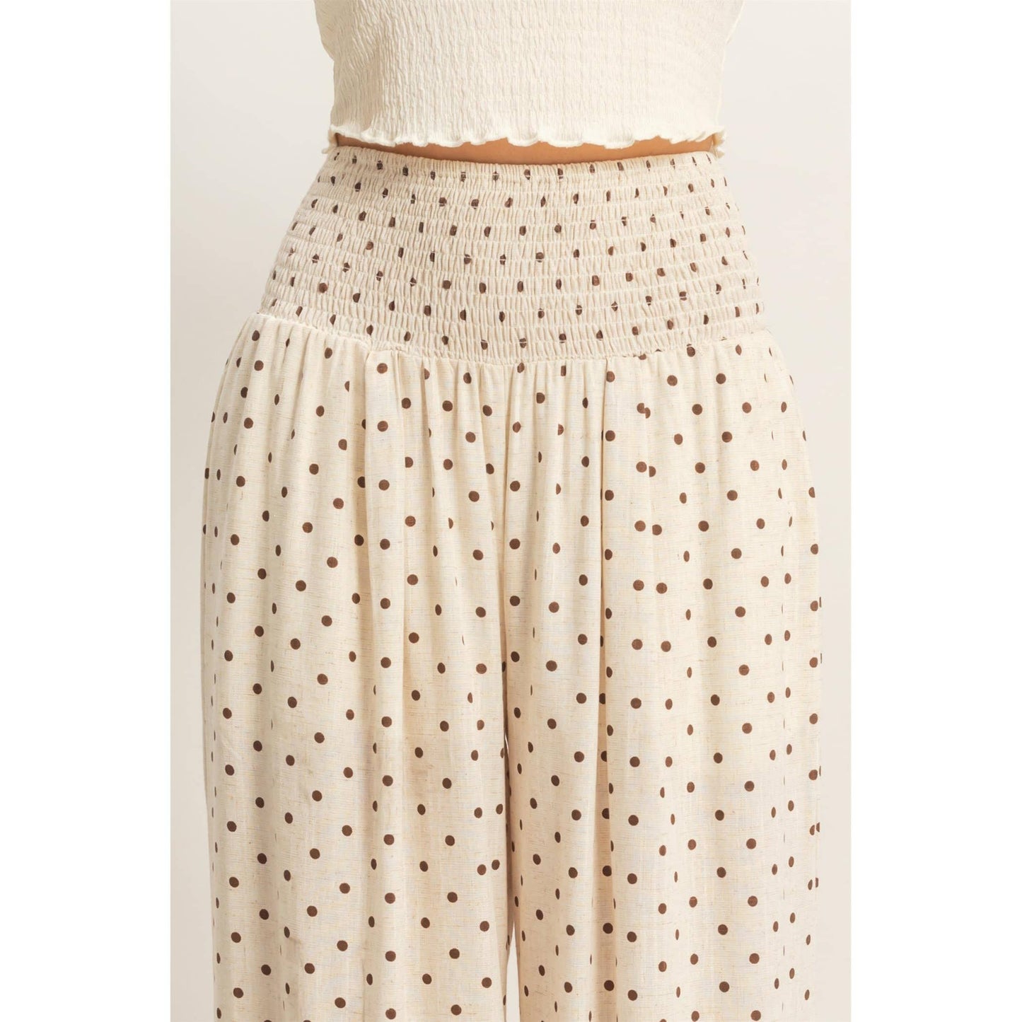 Polka Dot Elastic Wide-Leg Pants