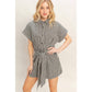 Collared Striped Romper With Sash