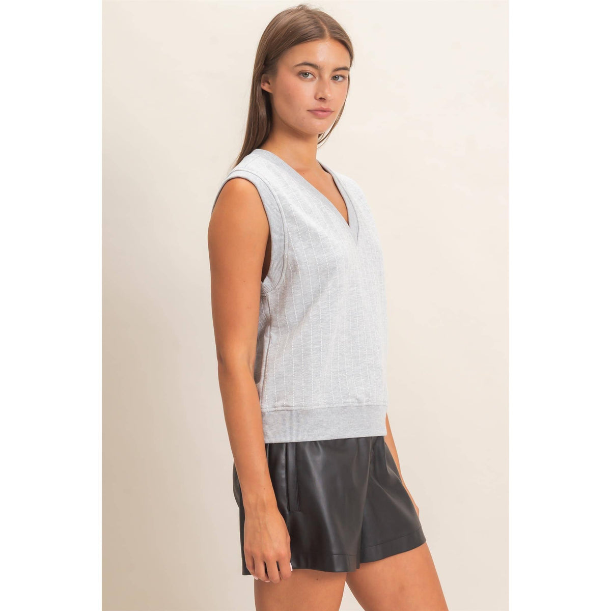 V-Neck Pinstripe Sleeveless Top