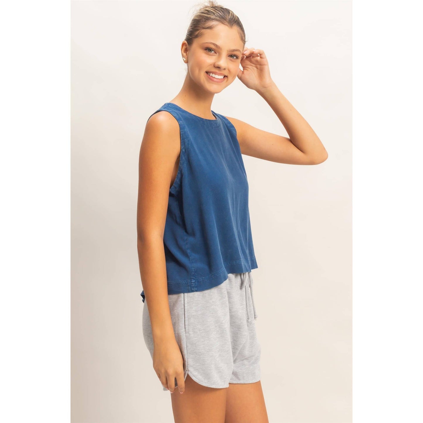 Mineral Wash Button Back Sleeveless Top