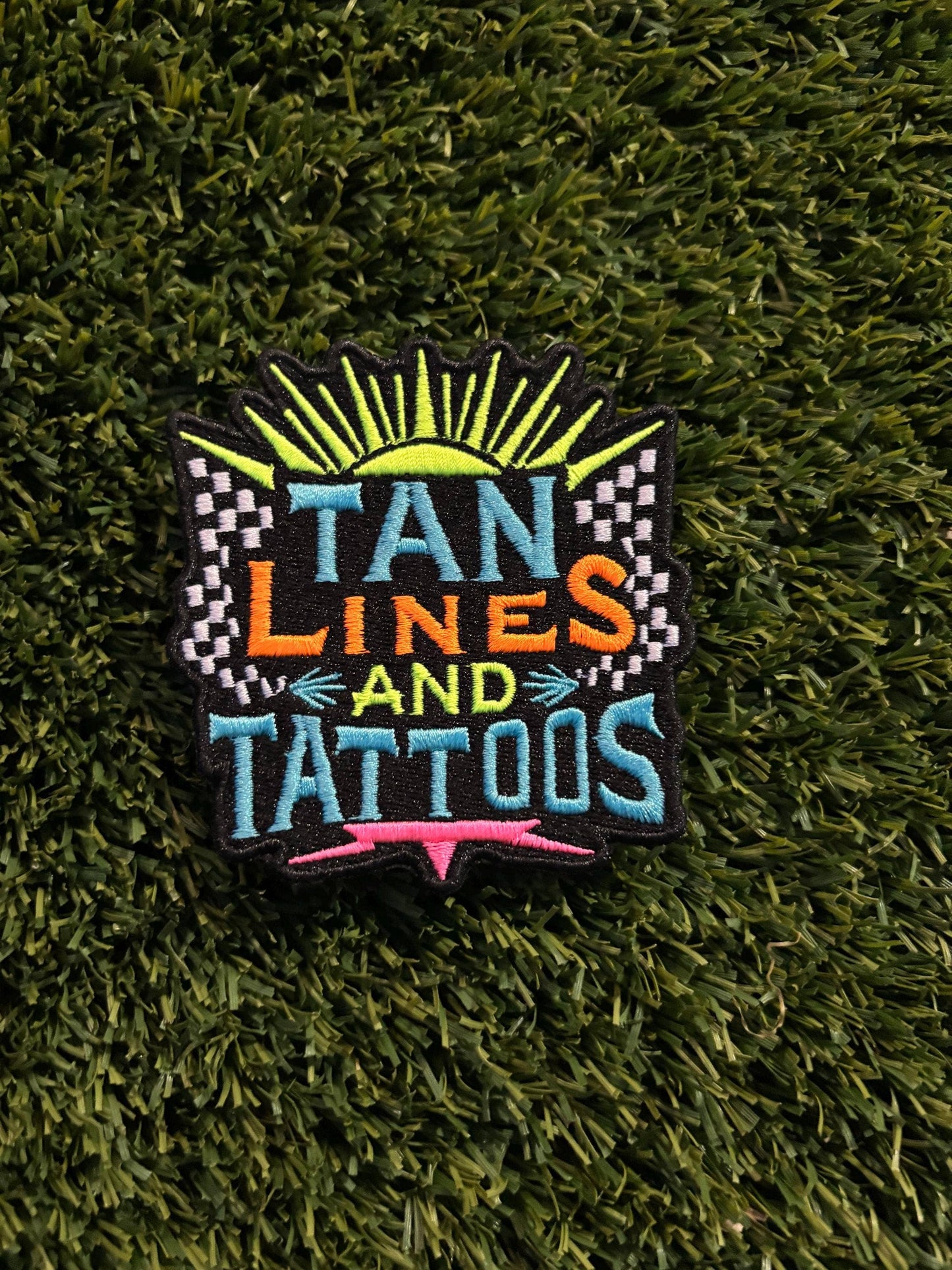 Trendy Tan Lines and Tattoos Checkered Patch
