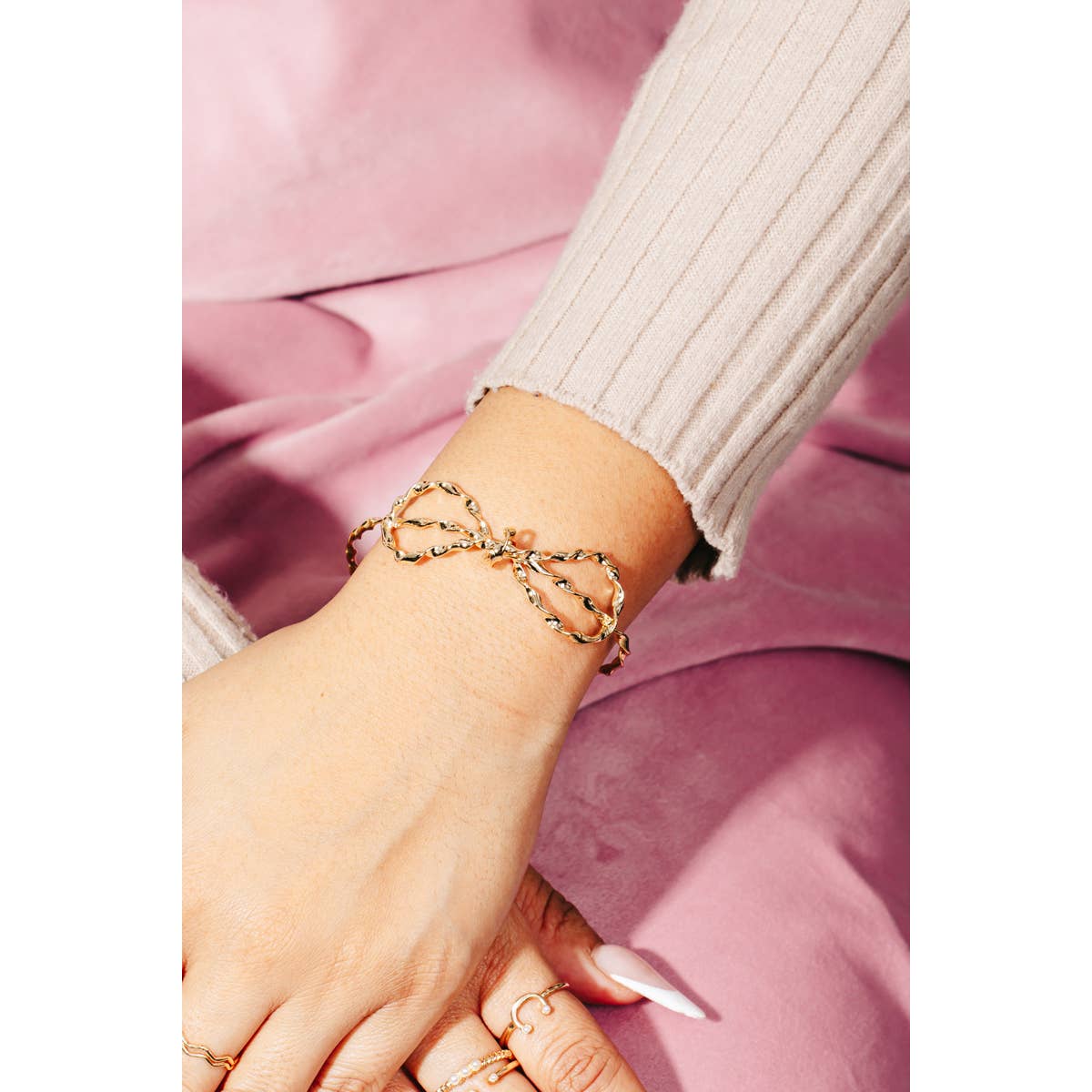 Metallic Bow Twist Cuff Bracelet