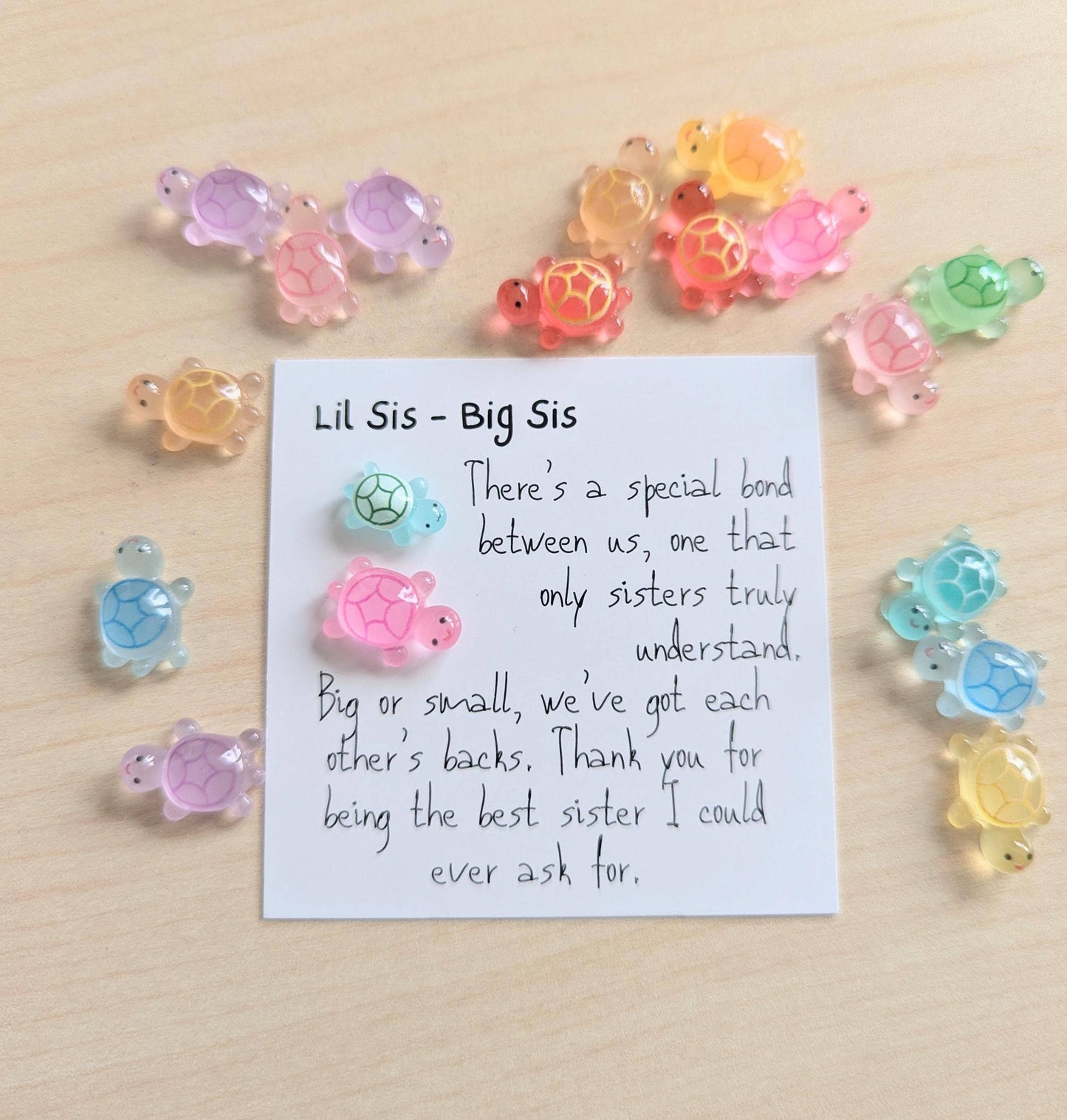 Special Sister Bond Card with Tiny Turtle Figurine