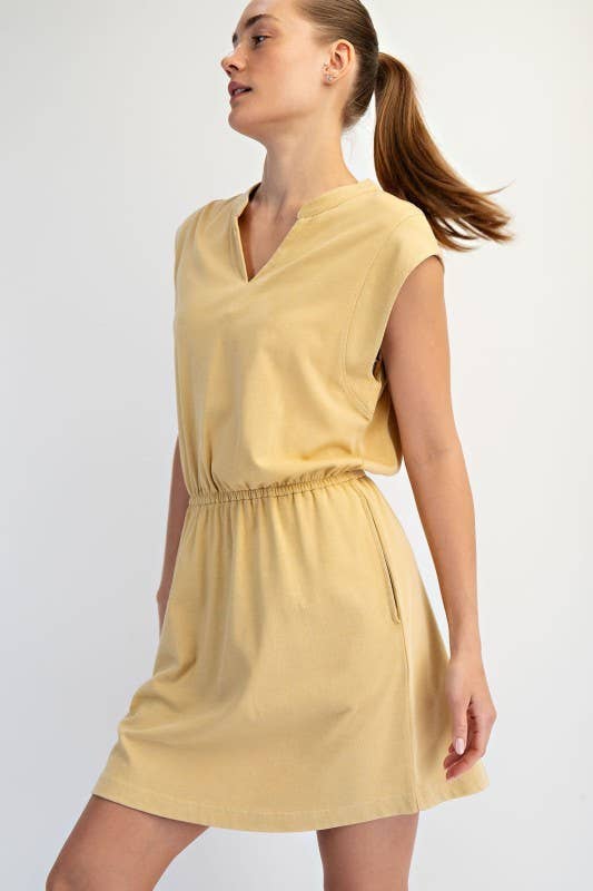 D021237-Sleeveless Mineral Washed Cotton Mini Dress