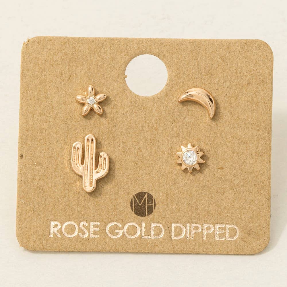 Mini Cactus Flower Stud Earrings Set