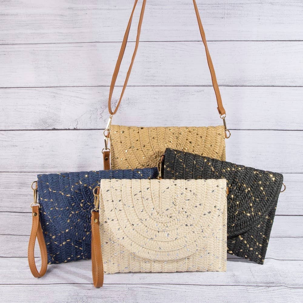Straw Woven Gold Accents Clutch Bag