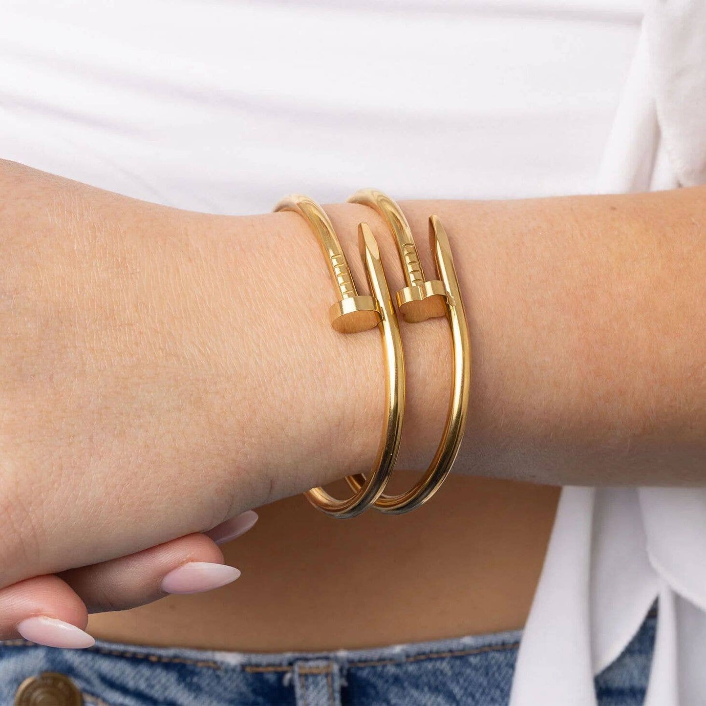 18K Gold PVD Stainless Steel Nail Bangle