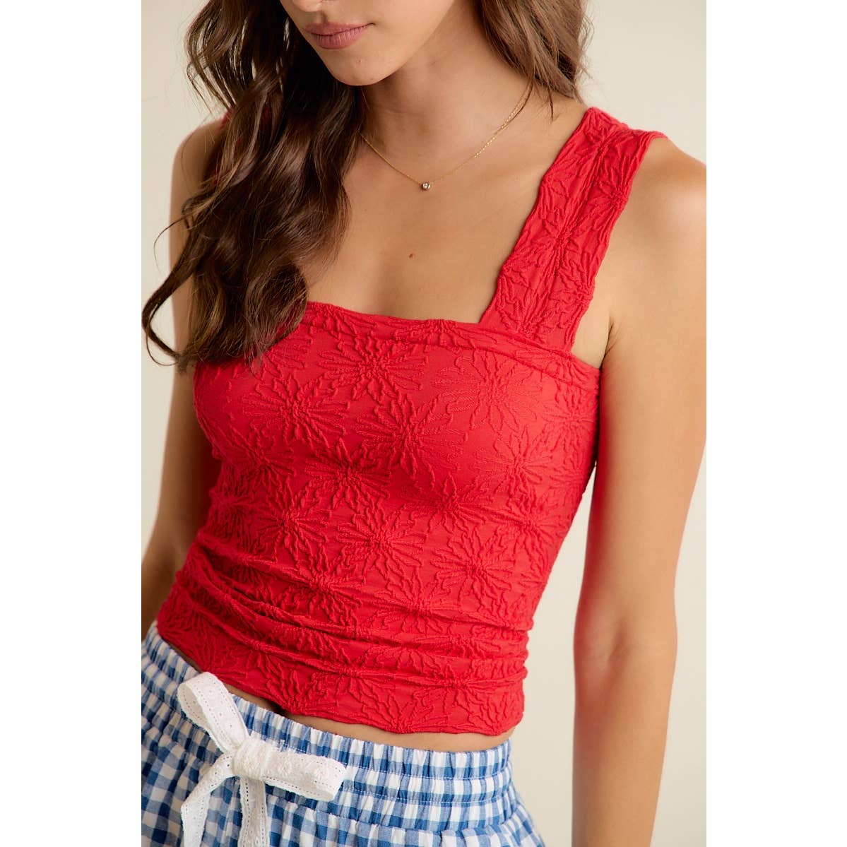 FLORAL JACQUARD SEAMLESS TANK TOP