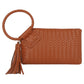 Faux Leather Woven Fringe Cuff Handle Clutch Bag