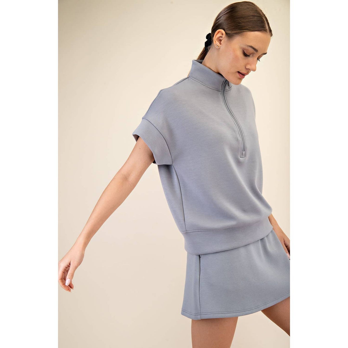 MODAL SCUBA QUARTER ZIP SHORT SLEEVE TOP