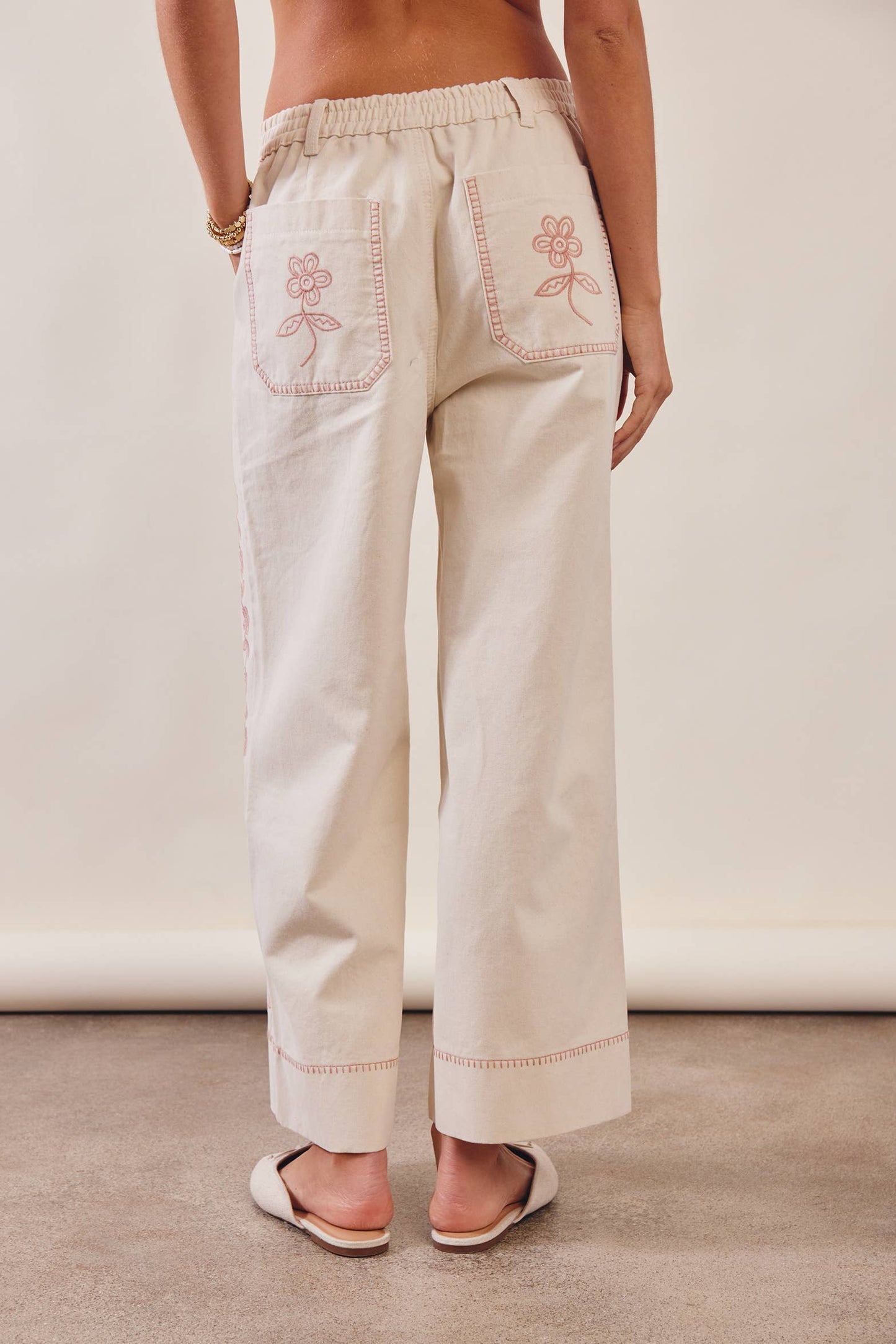 Floral Embroidered Cropped Wide-Leg Pants LP0276