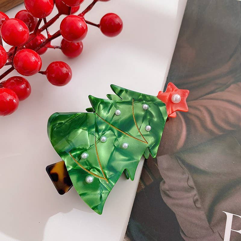 CHRISTMAS TREE SANTA SNOWMAN HAIR CLAW CLIPS | 40H939