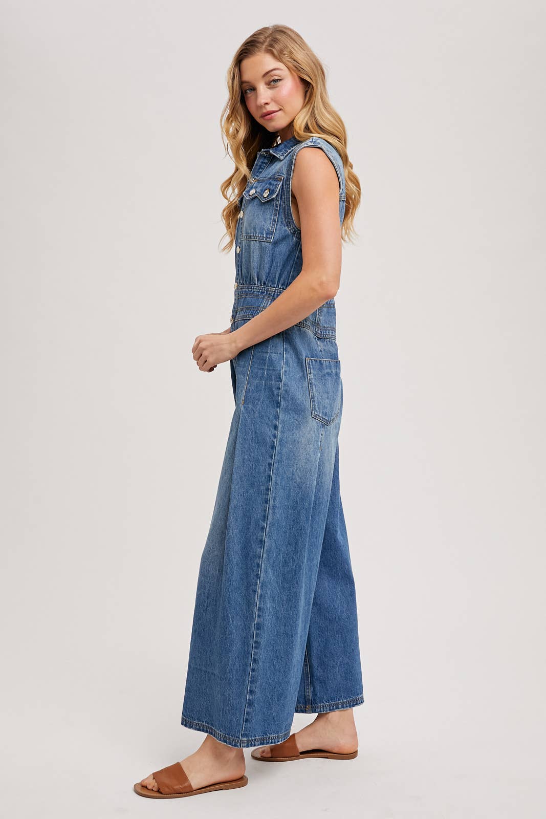 DENIM SLEEVELESS SHIRT JUMPSUIT