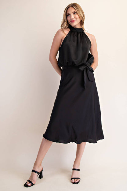Halter Neck Sleeveless Midi Dress