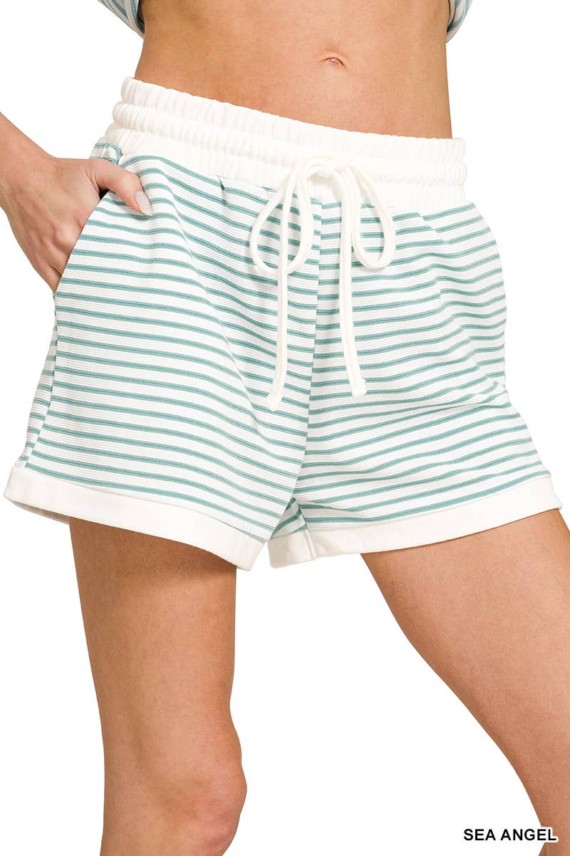 ....Stripe Contrast Trim Top & Shorts Set