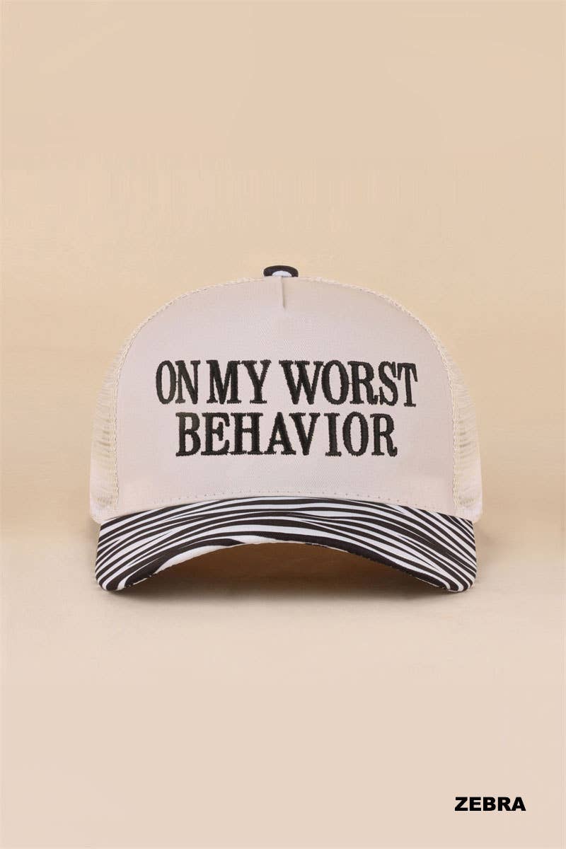 On My Worst Behavior Two Tone Mesh Snapback Hat  Zenana Consgt.