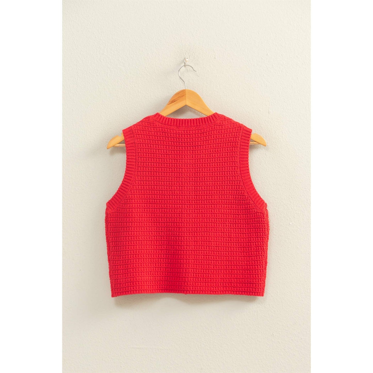 Textured Button-Front Vest With Pocket