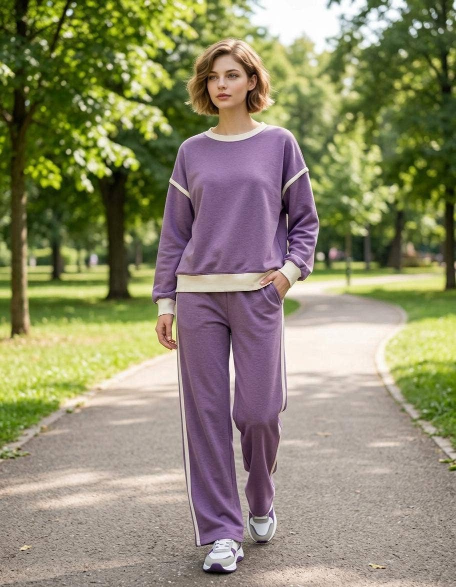 Scuba Contrast Trim Piping Detail Sweatshirts & Pants 2PC Se