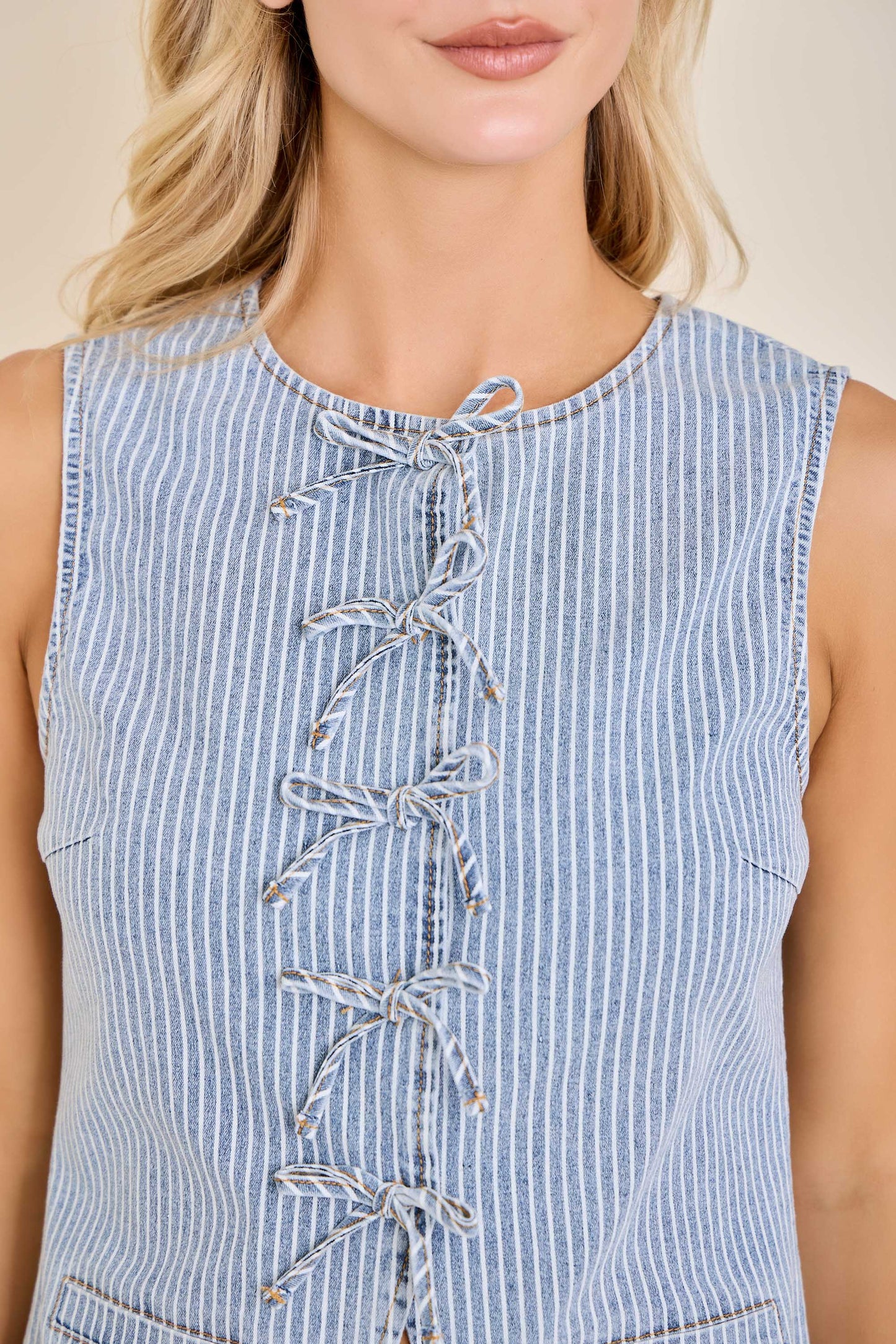 Pinstripe Utility Lace-Up Vest Top