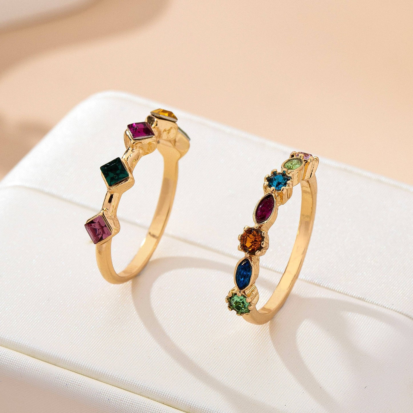 Rainbow Gemstone Cluster Statement Ring Set | 80R227