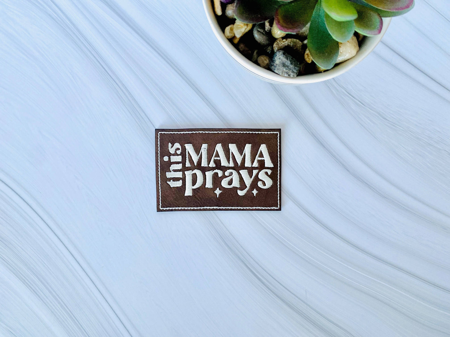 This mama prays embroidered leather hat patch