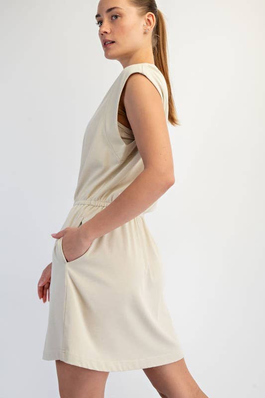 D021237-Sleeveless Mineral Washed Cotton Mini Dress