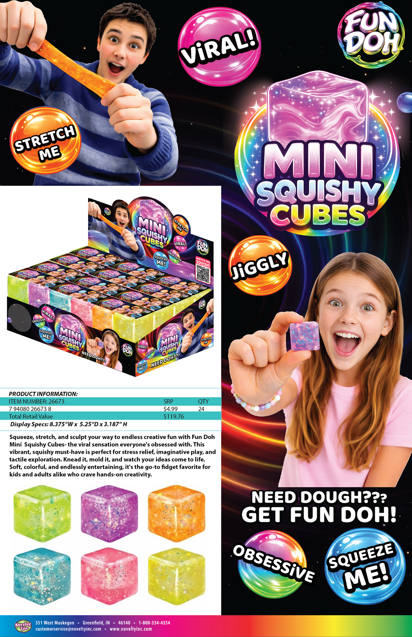 Fun Doh MINI Squishy Cube 2 Pack VIRAL Variety - 24/Display