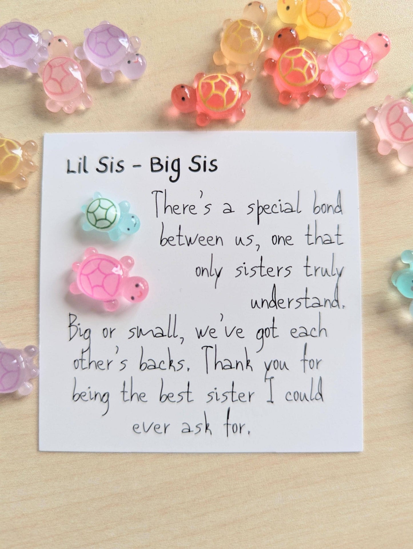 Special Sister Bond Card with Tiny Turtle Figurine