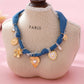 Distressed Denim Heart Floral Charm Necklace | 80N92861
