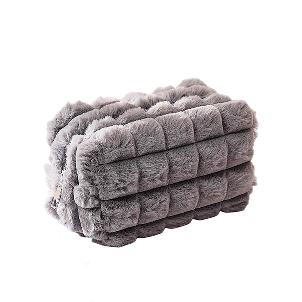 Faux Fur Quilted Cosmetic Pouch