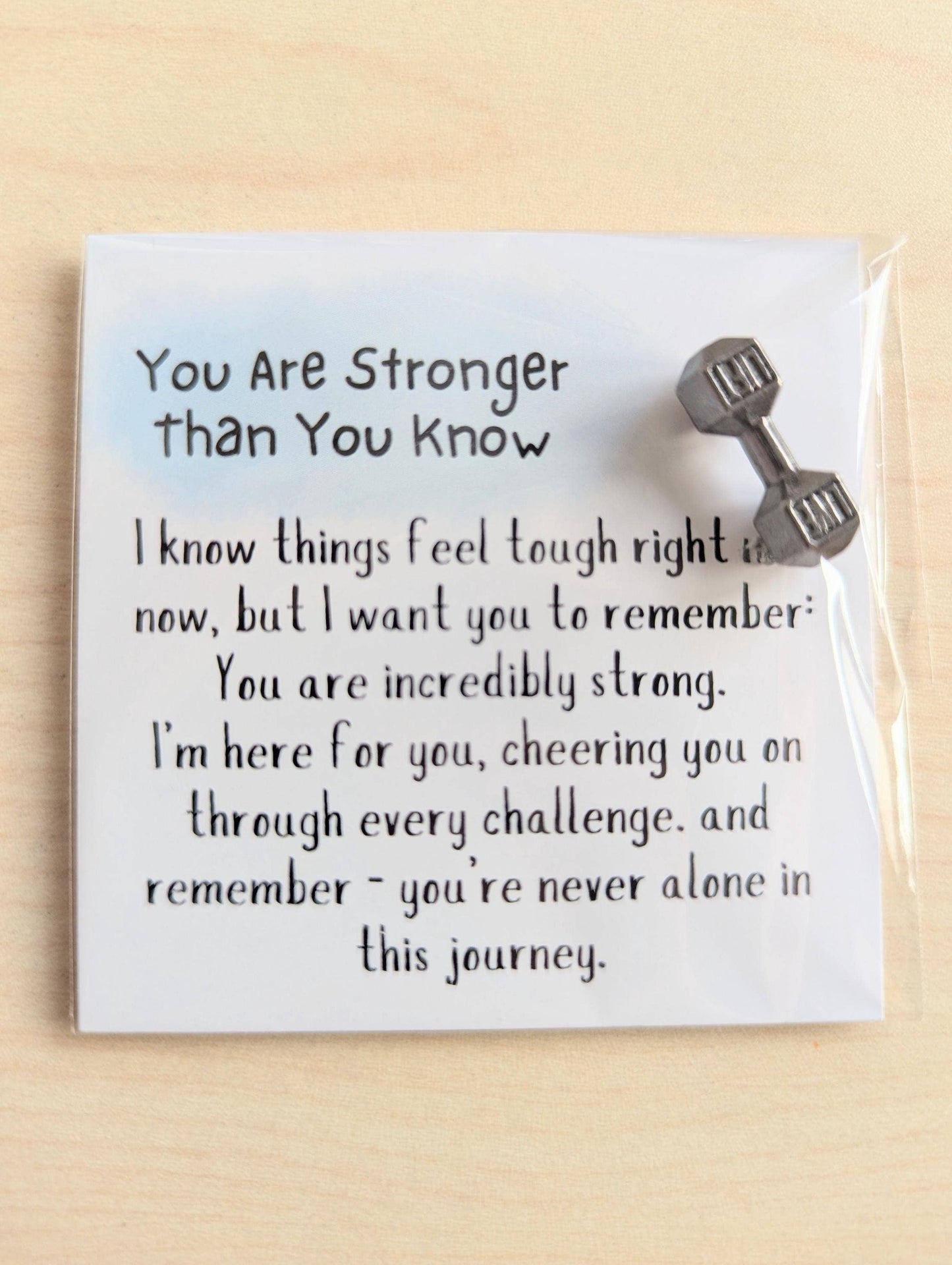 Encouragement Card with Tiny Dumbbell for Tough Times
