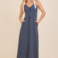 A-line long midi cotton knit dress with stripe
