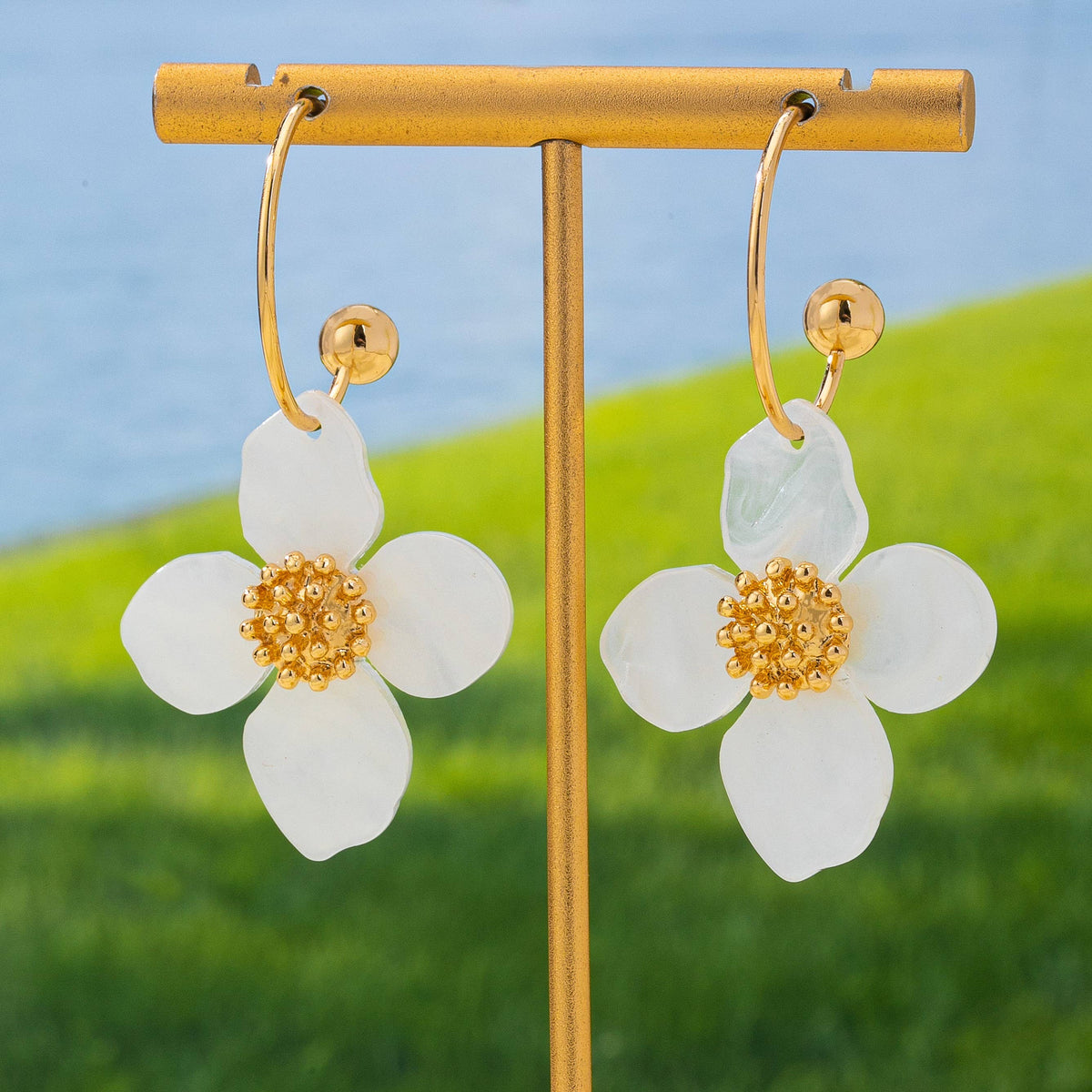 Acrylic Floral Dangle Hoop Earrings | 80E62620
