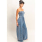 Mineral Wash Strapless Wide-Leg Jumpsuit