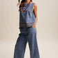 Embroidered Denim Tank & Wide-Leg Pants Set