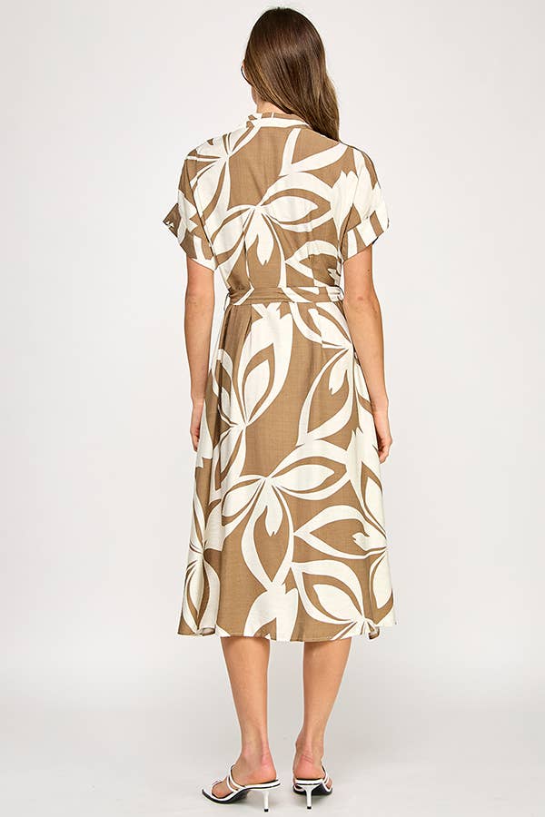 Abstract short sleeve midi dress