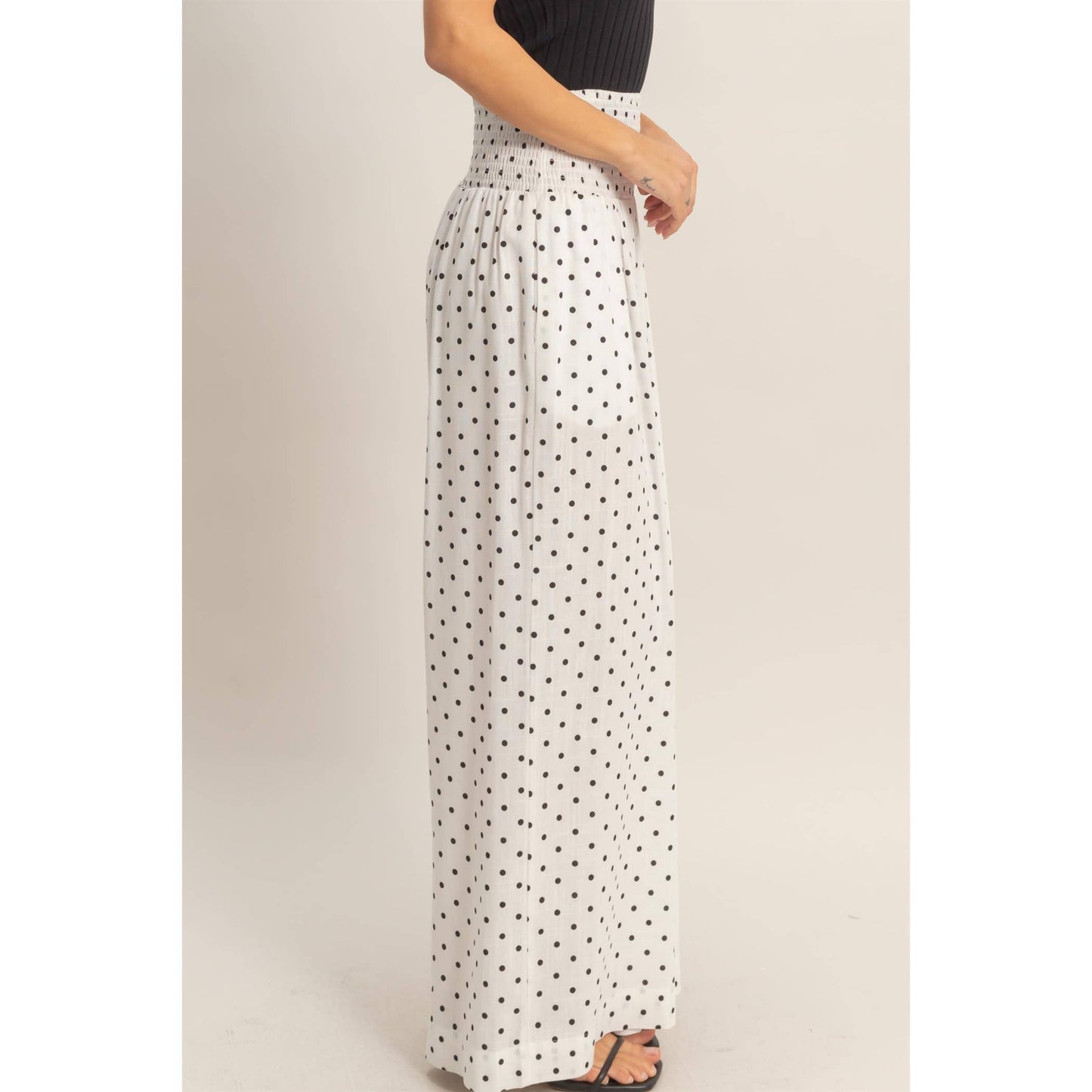 Polka Dot Elastic Wide-Leg Pants