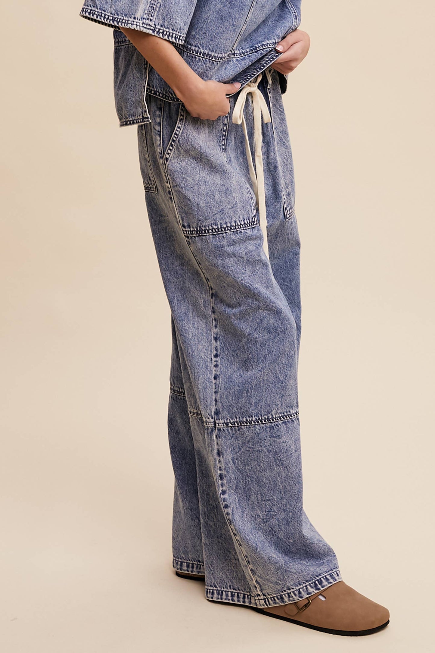 Wide-Leg Denim Drawstring Pants LP0256