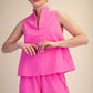 Stand Collar Slit V-Neck Sleeveless Top