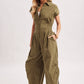 BUTTON DOWN UTILITY SHIRTING JUMPSUIT