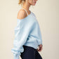 T689937 OFF SHOULDER FRENCH TERRY FLEECE TOP