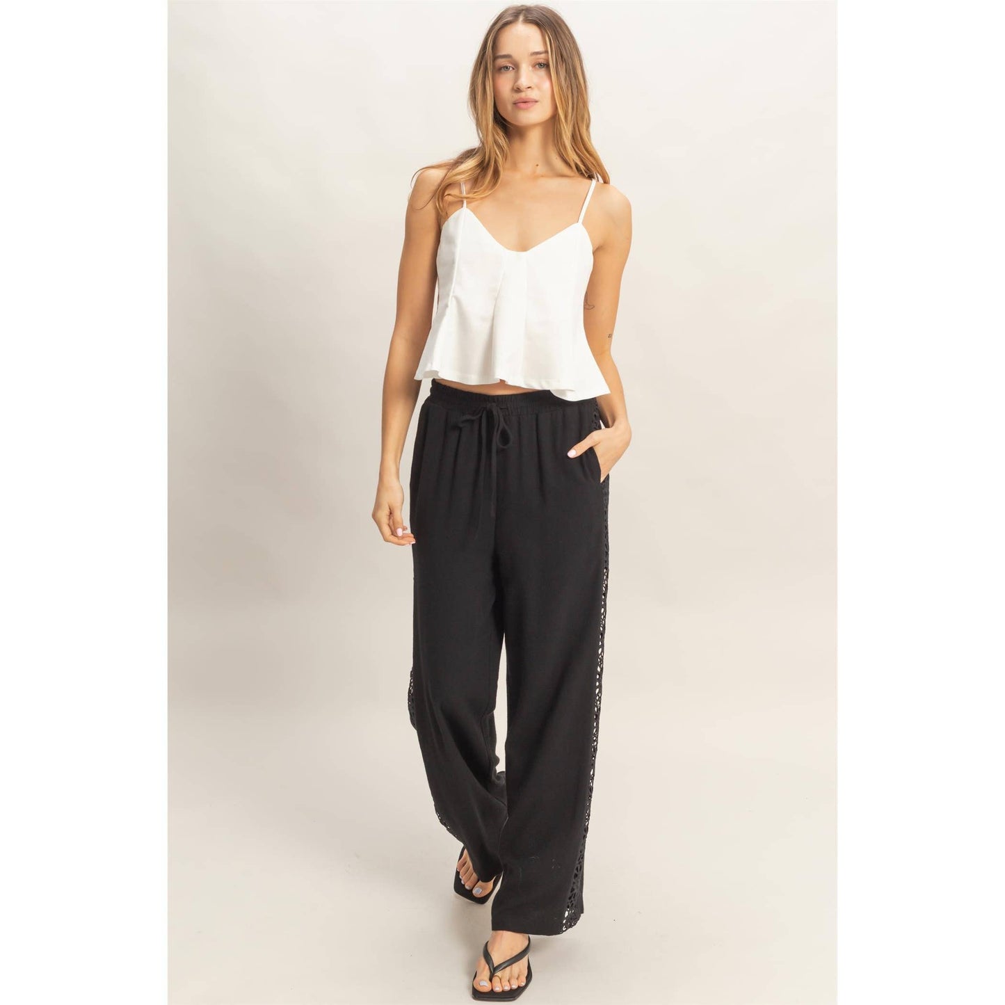 Lace Trim Wide Leg Pants