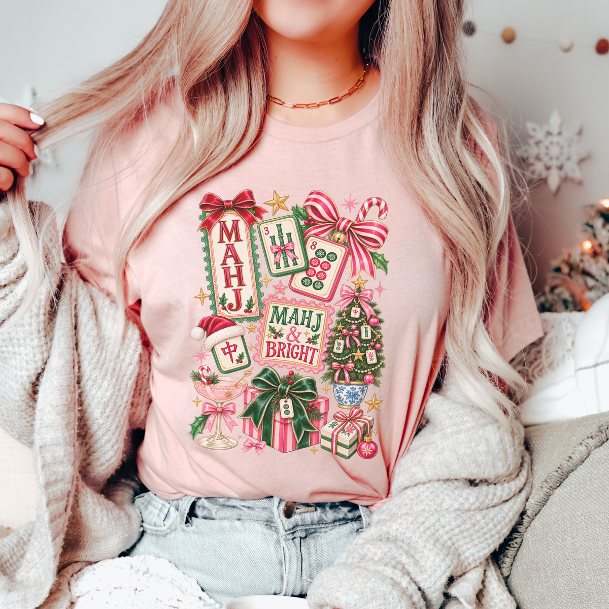 Christmas Colorful Mahjong Collage Graphic T-Shirt